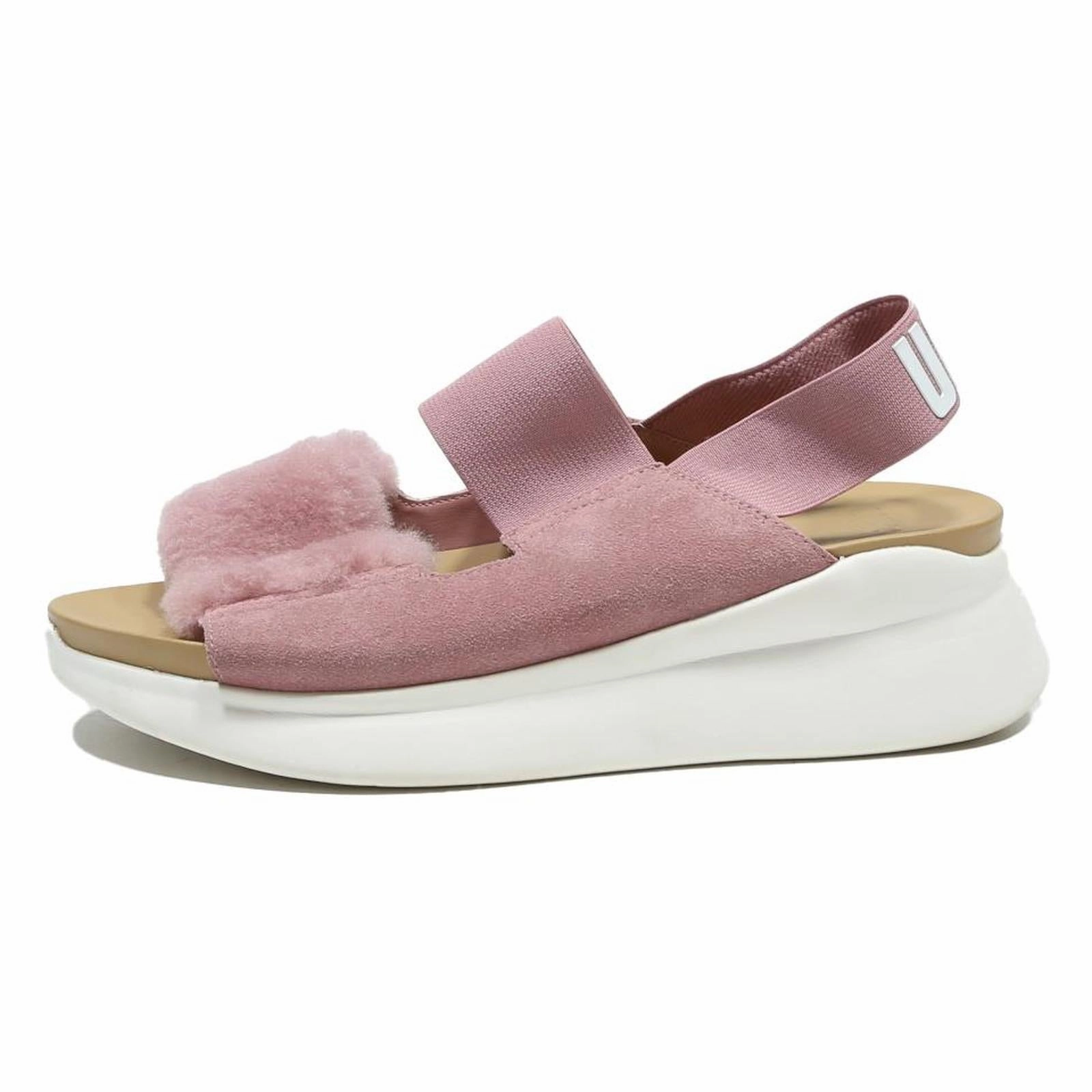 Flat Strappy Sandals UGG Fluffita Womens Pink Suede Synthetic Sandals UK 7 Elasticated Back Strap