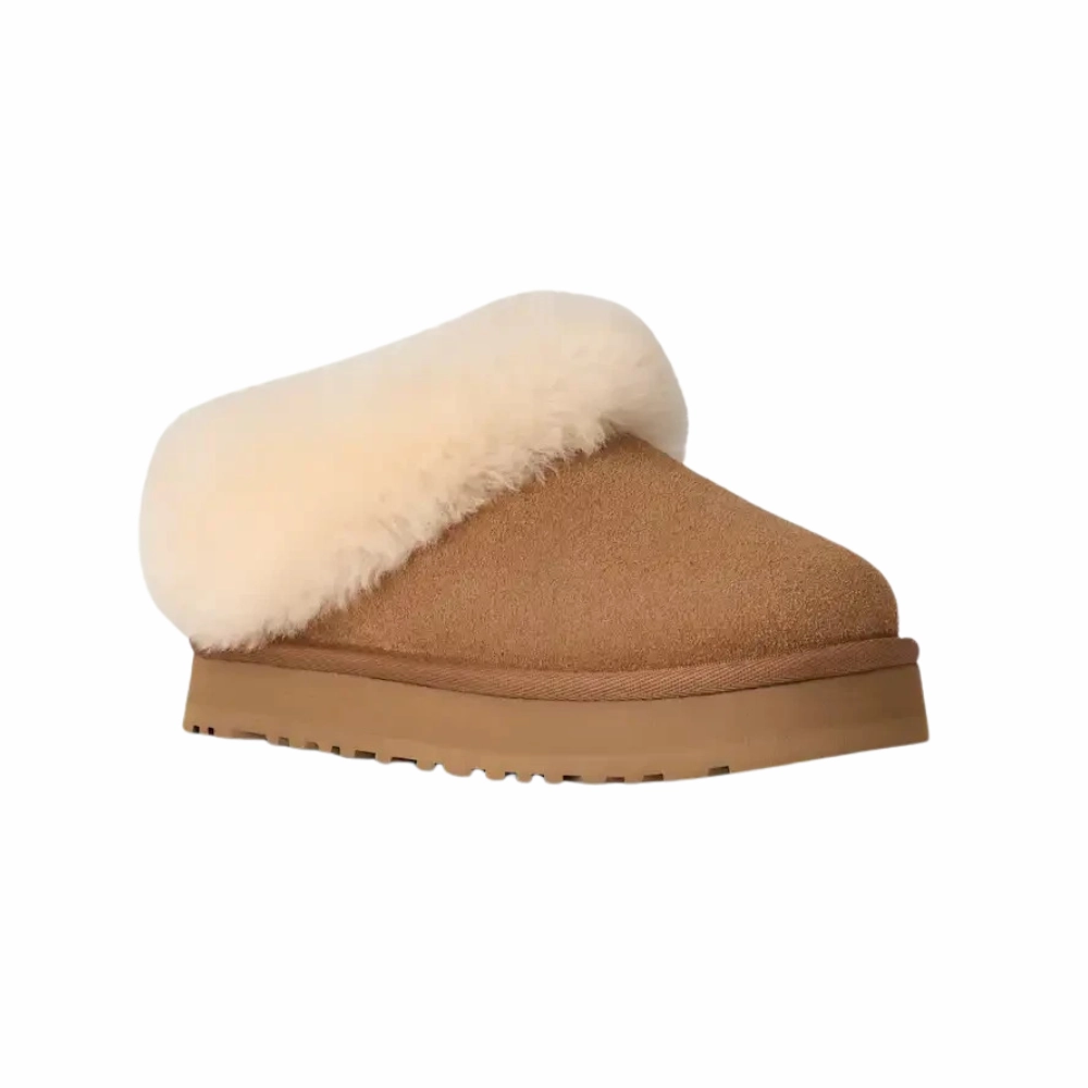 UGG Tazzelle 1171198Ka???CHE Slippers Kids Chestnut Suede Sheepskin Collar GUG141 Slippers With Strap On Back