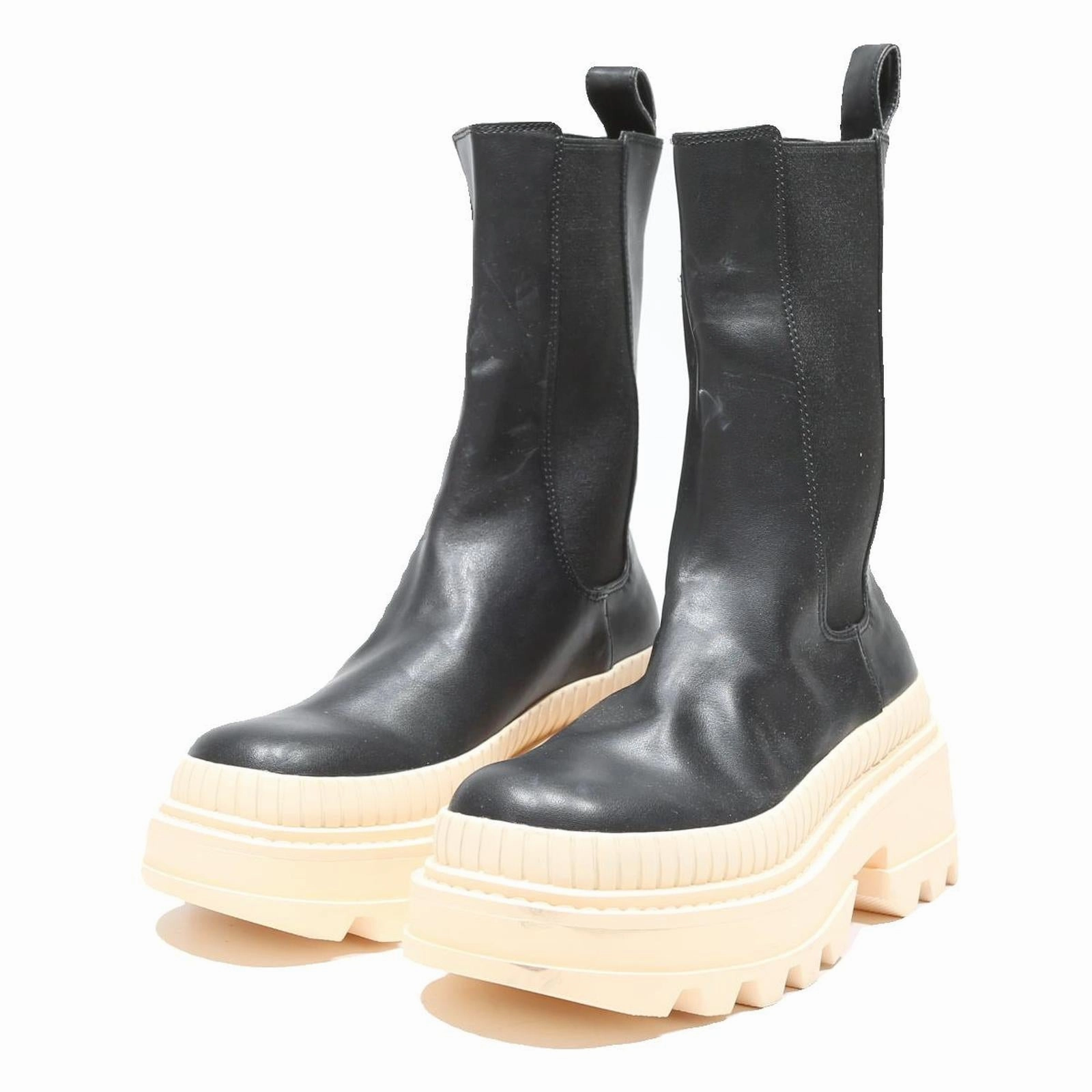 Terraspark Boots Terraria CHARLES & KEITH Womens Black Leather Ankle Boots UK 3 Chunky Sole Platform