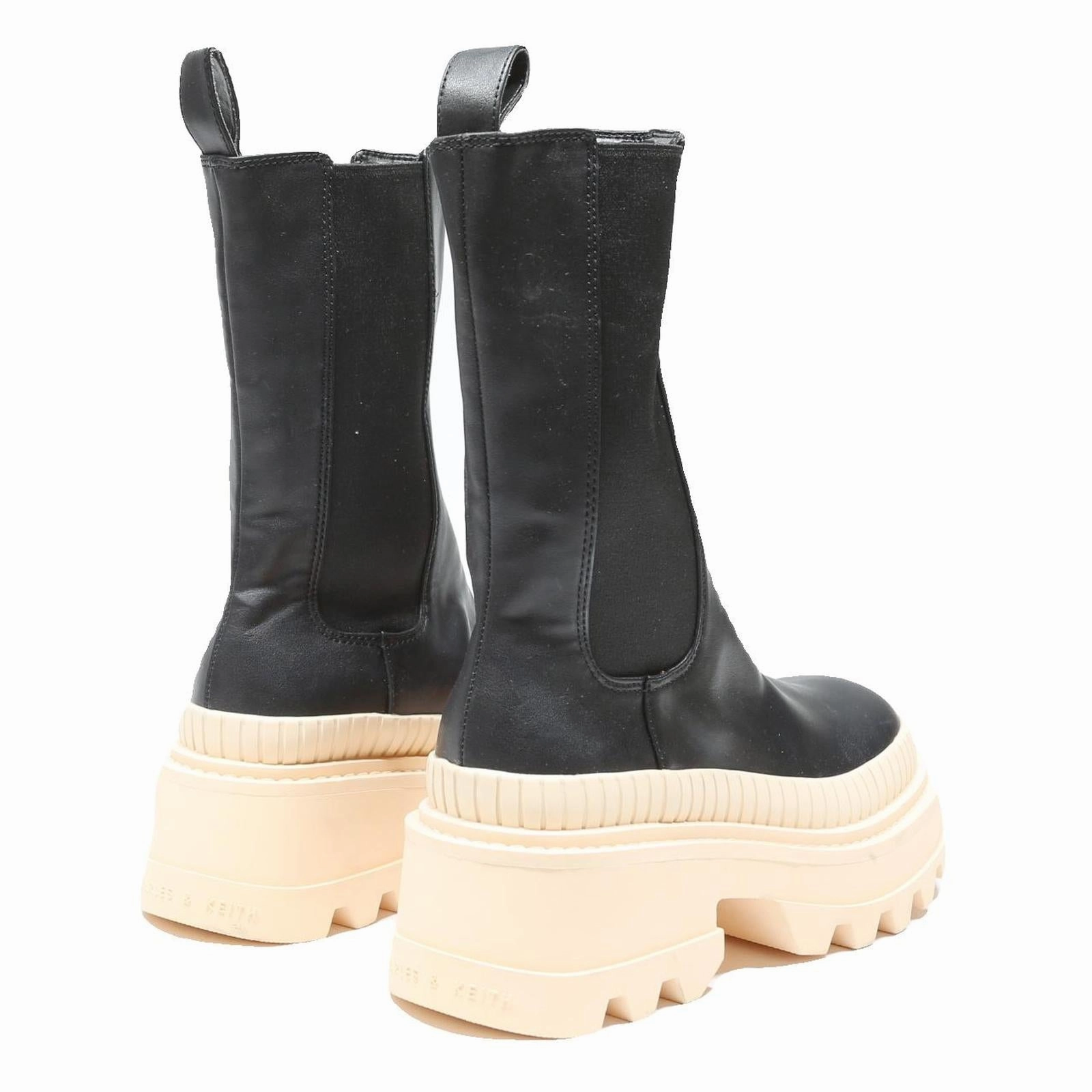 Tractor Supply Rain Boots CHARLES & KEITH Womens Black Leather Ankle Boots UK 3 Chunky Sole Platform