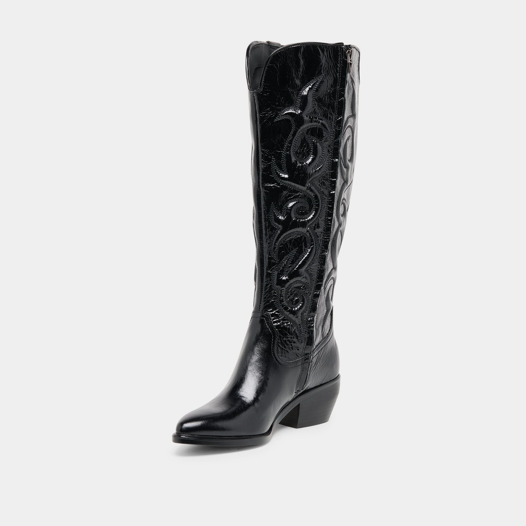 MIRLA WIDE CALF BOOTS BLACK LEATHER Square Toe Chelsea Boots