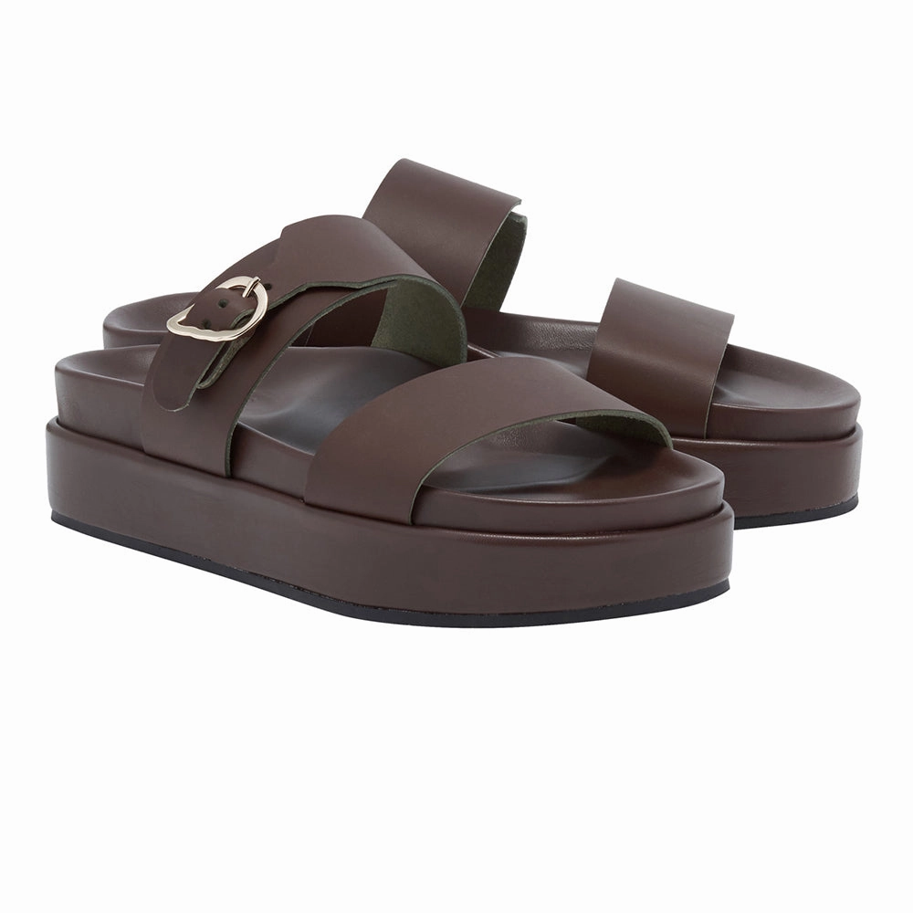 Latria 2Flatform Khaki Block Heel Shoes Sandals