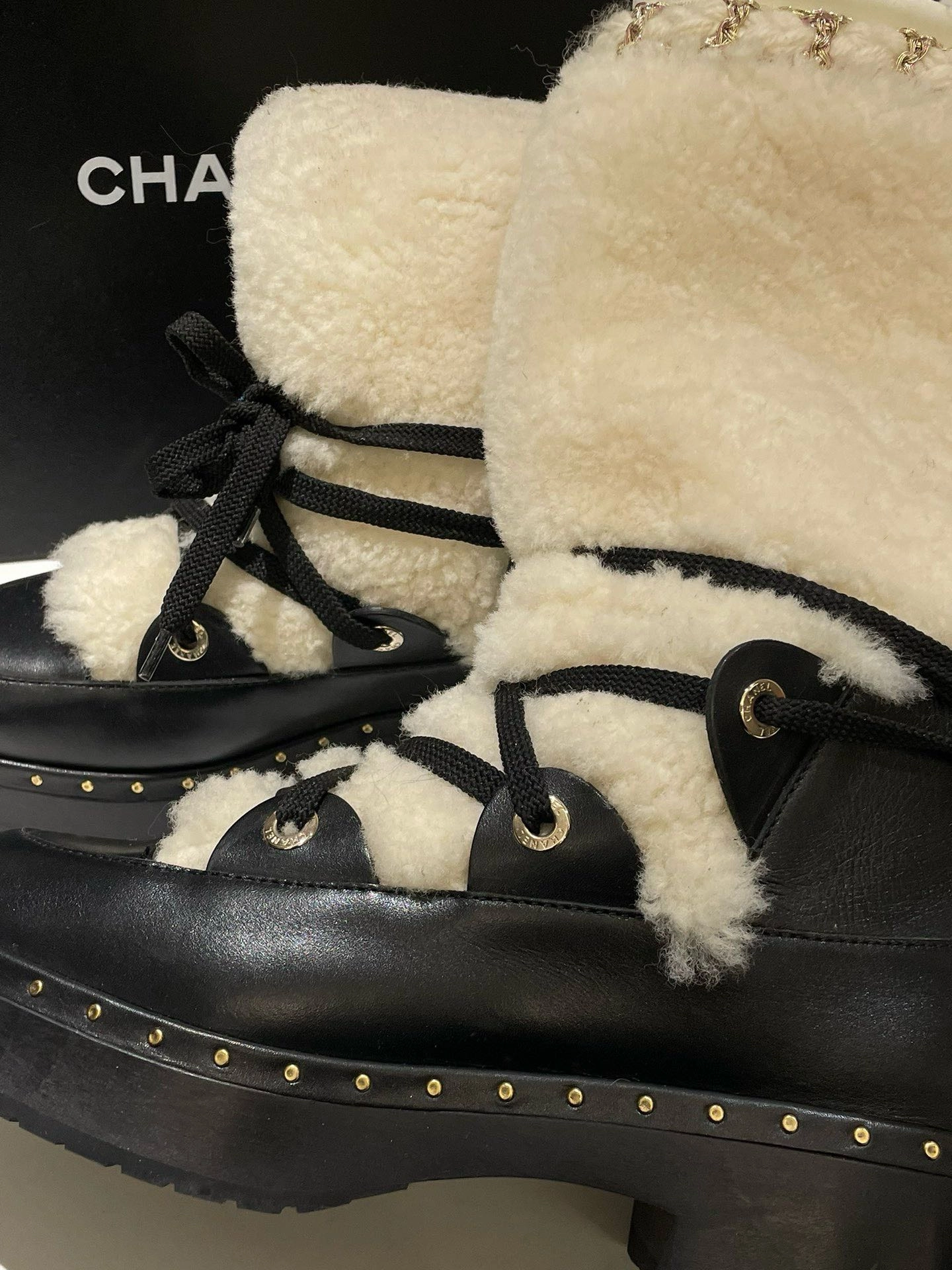 Chanel Shearling Boots White Shearling Style Boots Boots With Roomy Toe Box