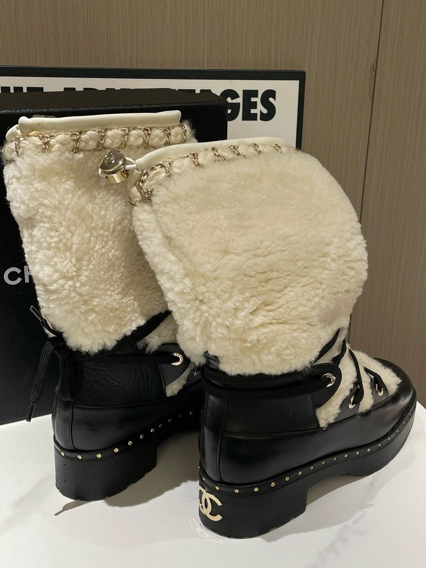 Fold Over Leather Boots Chanel Shearling Boots White Shearling Style Boots