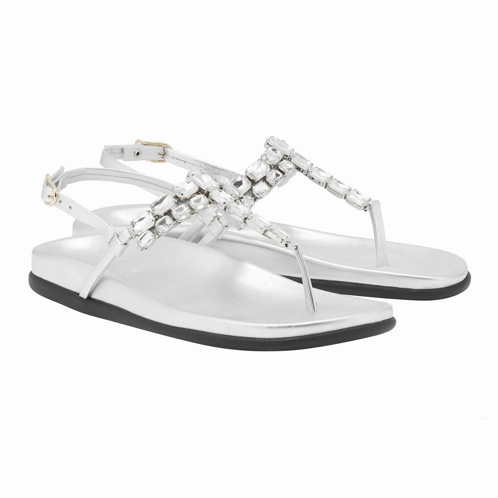 Katerina Crystals Silver Sandals With Ring Toe