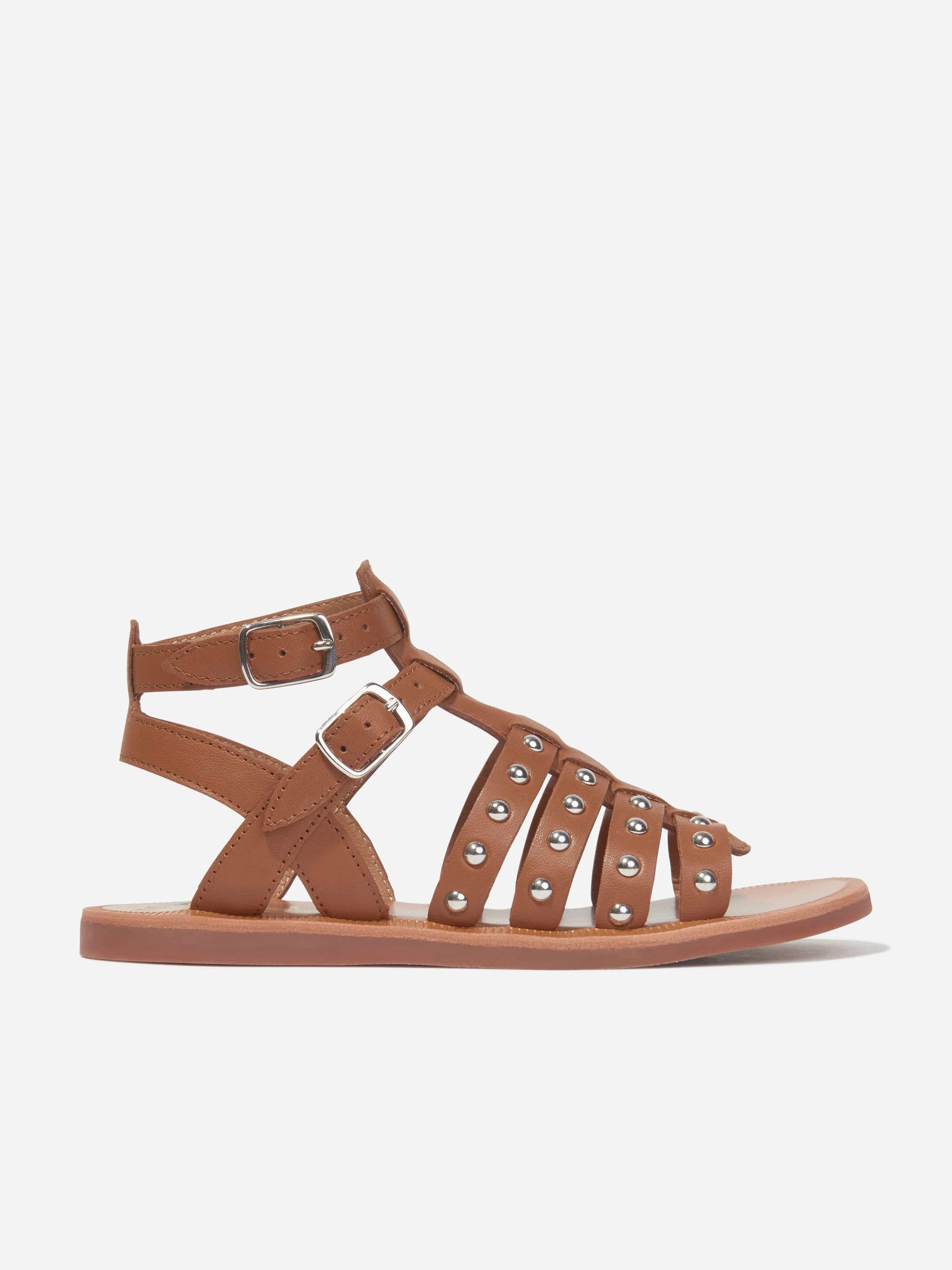 Sandals Ugg Pom D'Api Girls Leather Plagette Stud Sandals in Camel