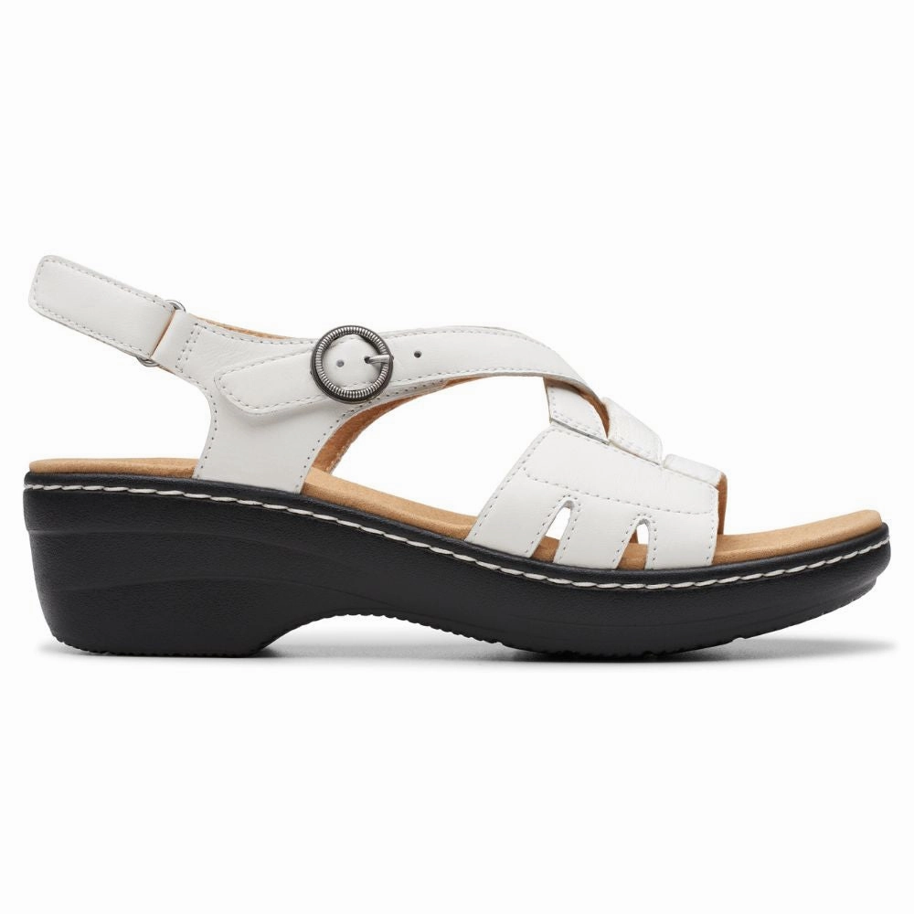 Clarks Merliah Bonita White Leather Sandal (Women's) Italian Leather Sandals
