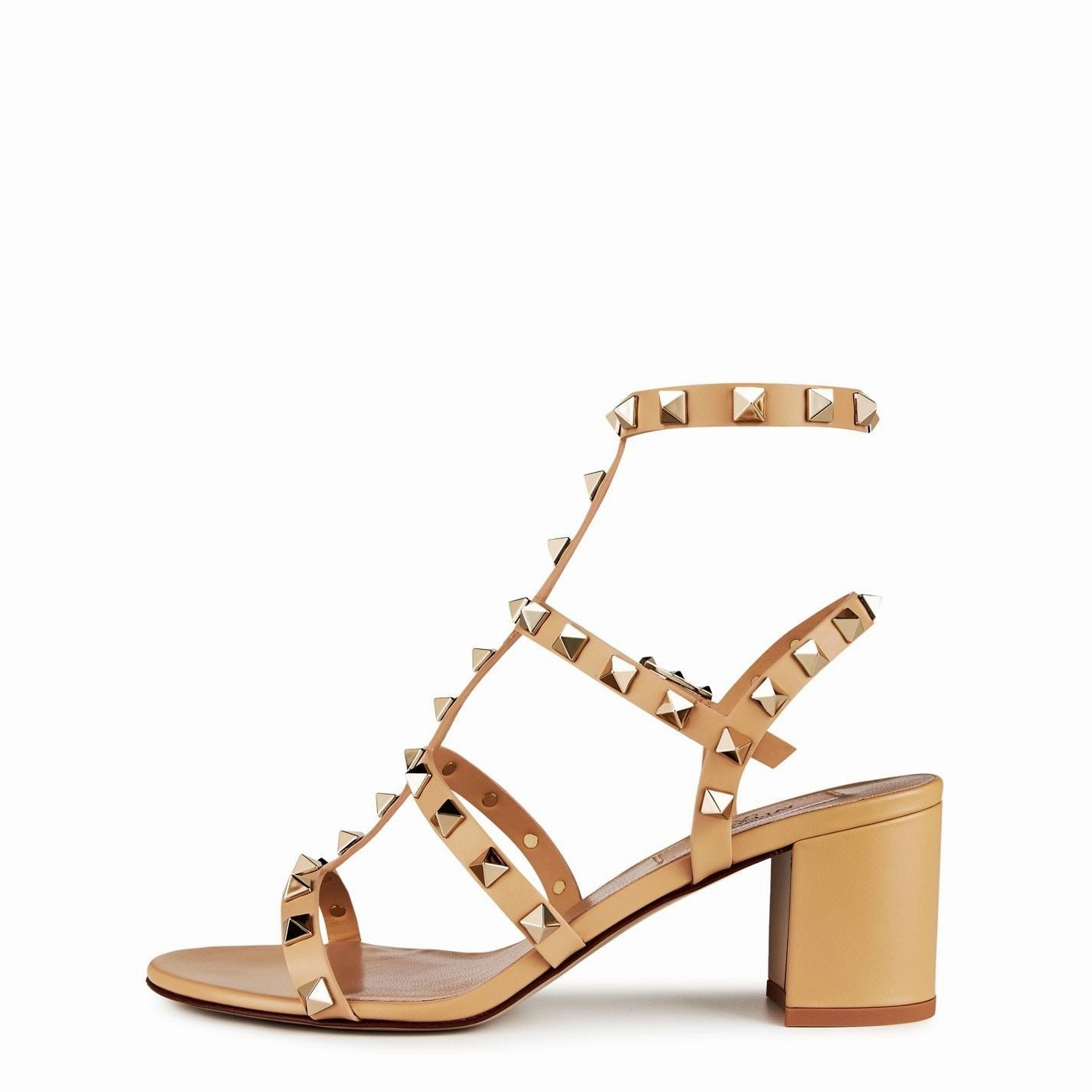 Island Sandals Valentino Garavani  Rockstud Calfskin Ankle Strap Sandals Cappuccino