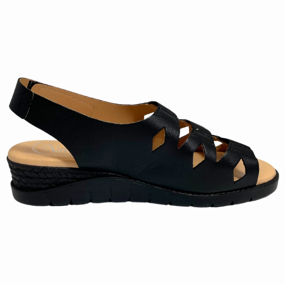 Valeria's Cecily Black Soft Leather Sandal (Women's) Cross Strap Sandals