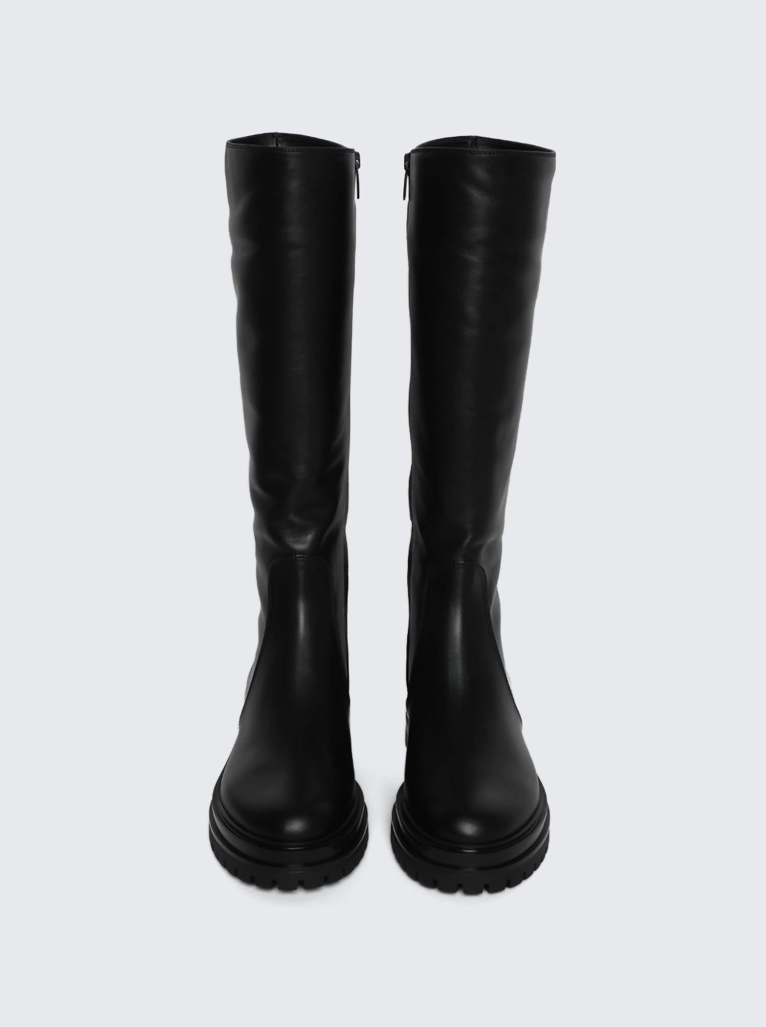 Women's Glove Leather Moto Boots In Black Slip-on Waterproof Boots