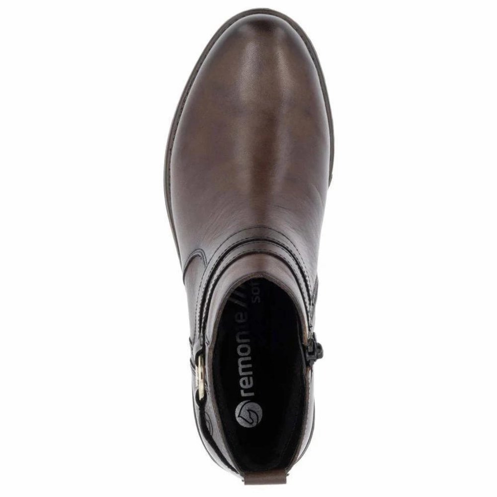 Brown Kitten Heel Boots Remonte Arielle 77 Nougat Brown Leather Bootie (Women's)