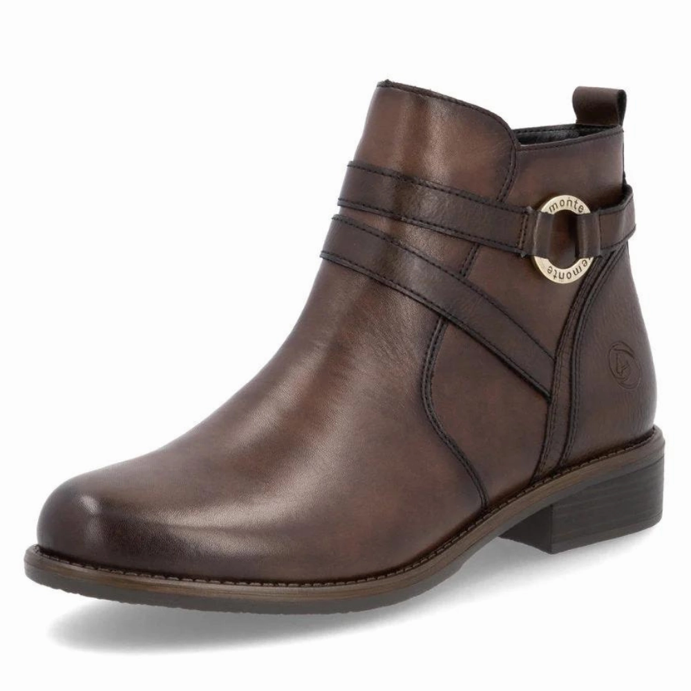 Exotic Boots Remonte Arielle 77 Nougat Brown Leather Bootie (Women's)