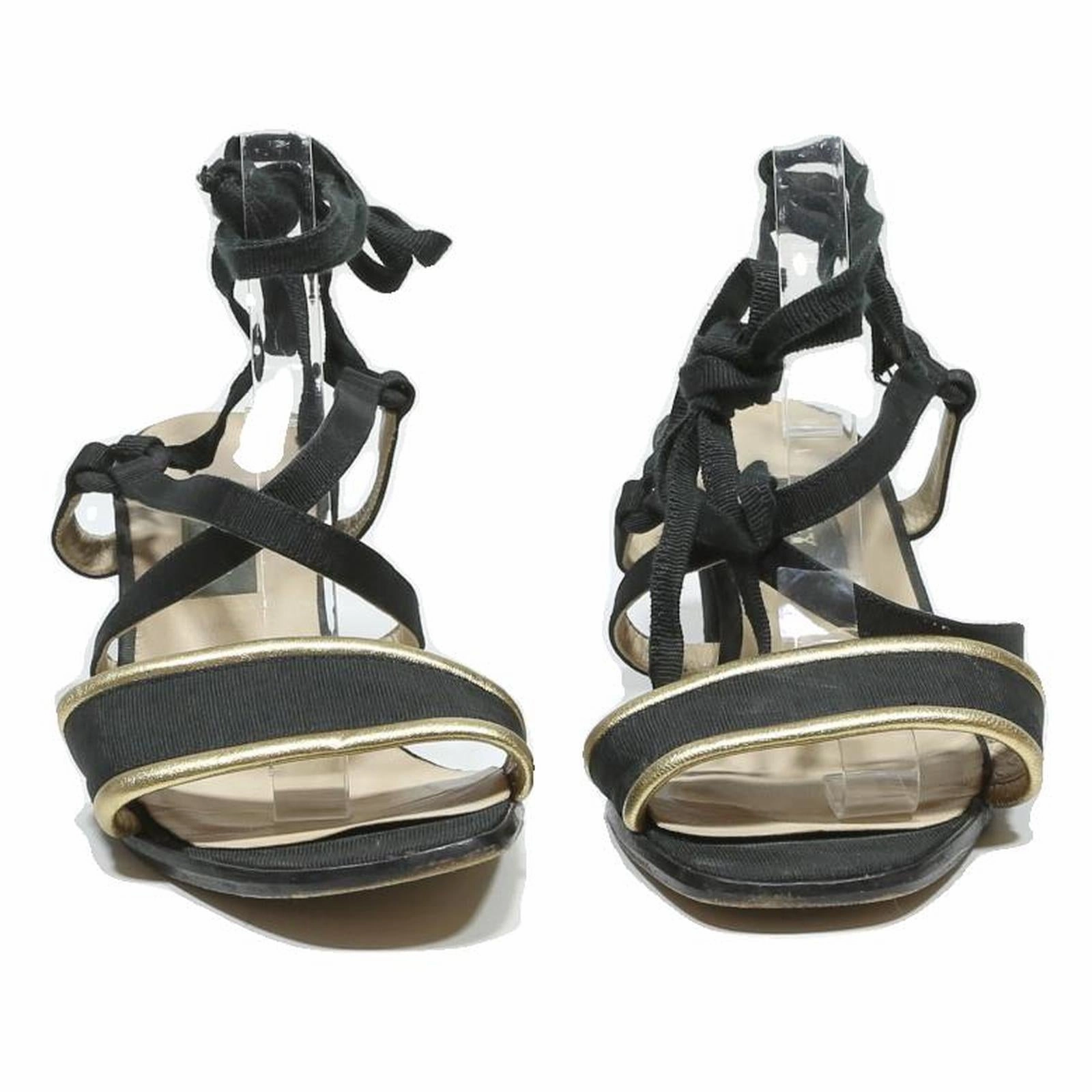 BALLY Womens Strappy Block Heel Sandals Black & Gold Synthetic UK 7 Summer Buckle Platform Sandals