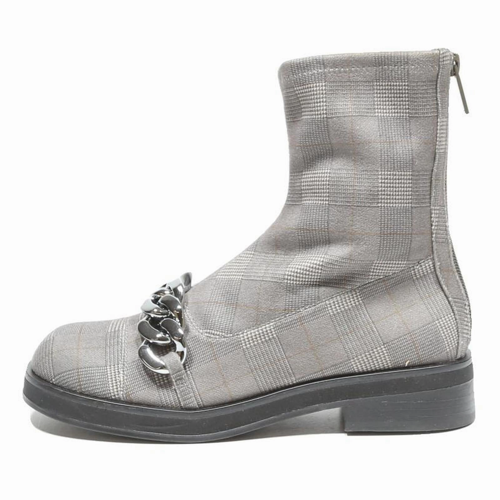 CHARLES & KEITH Womens Ankle Boots Grey Synthetic UK 3 Chain Detail Smart Wear Retro Moon Boots