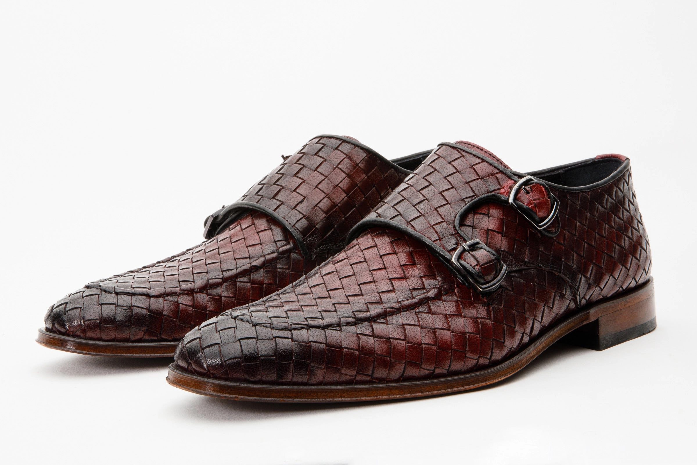 The Turan Burgundy Woven Double Monk Strap Dress Men  Shoe Best Italian Dress Shoes