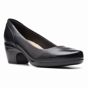 Clarks Emily Alexa Black Leather Heel (Women's) Double Buckle Dress Shoes