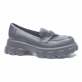 BAMBOO Womens Chunky Platform Loafer Shoes Black Leather UK 6 Trendy Comfort Work Outfits With Loafers