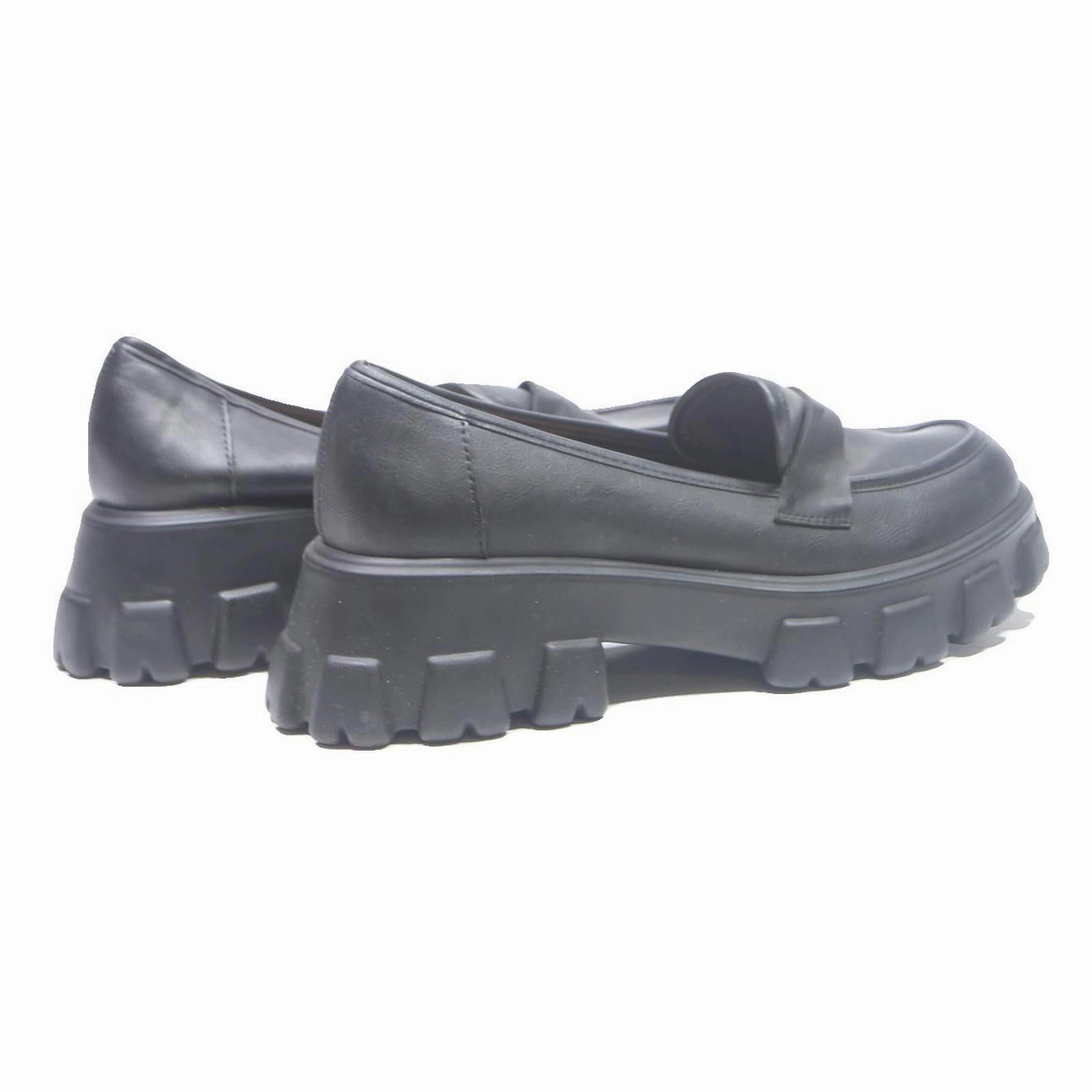 BAMBOO Womens Chunky Platform Loafer Shoes Black Leather UK 6 Trendy Comfort Payless Loafers