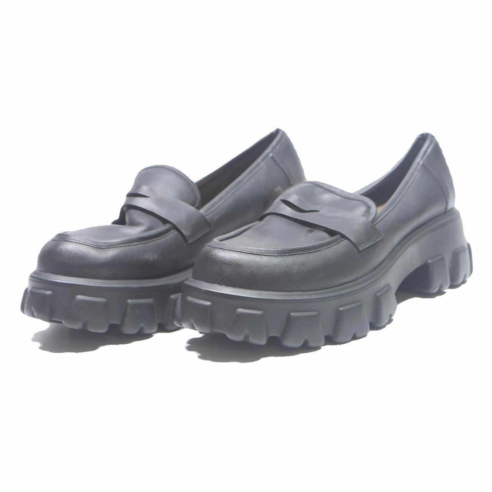 Slim Loafers BAMBOO Womens Chunky Platform Loafer Shoes Black Leather UK 6 Trendy Comfort