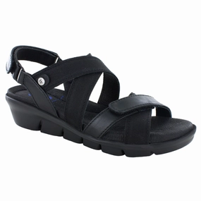 Wolky Electra Black Mighty Leather Strappy Sandal (Women's) Walk Sandals Comfortable