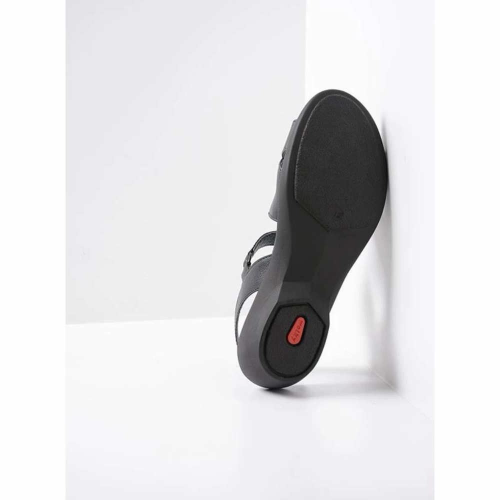 Wolky Fria Black Leather Sandal (Women's) Leather Block Heel Sandals