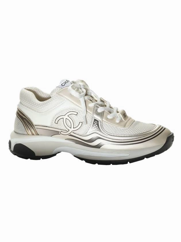 Women CC Logo Fabric Laminated Low Top Sneakers Silver Ivory Chanel Boxing Sneakers