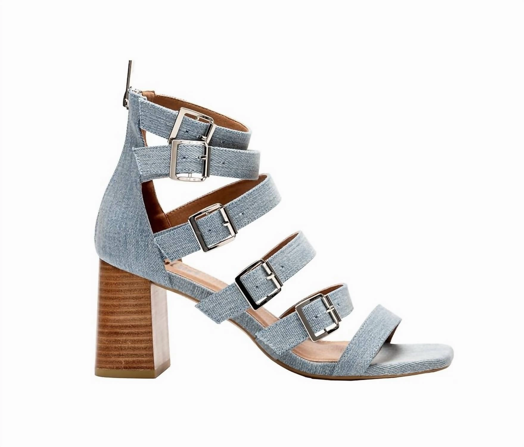 Strappy Comfort Sandals Women's Buckle Down Heel Sandals In Denim