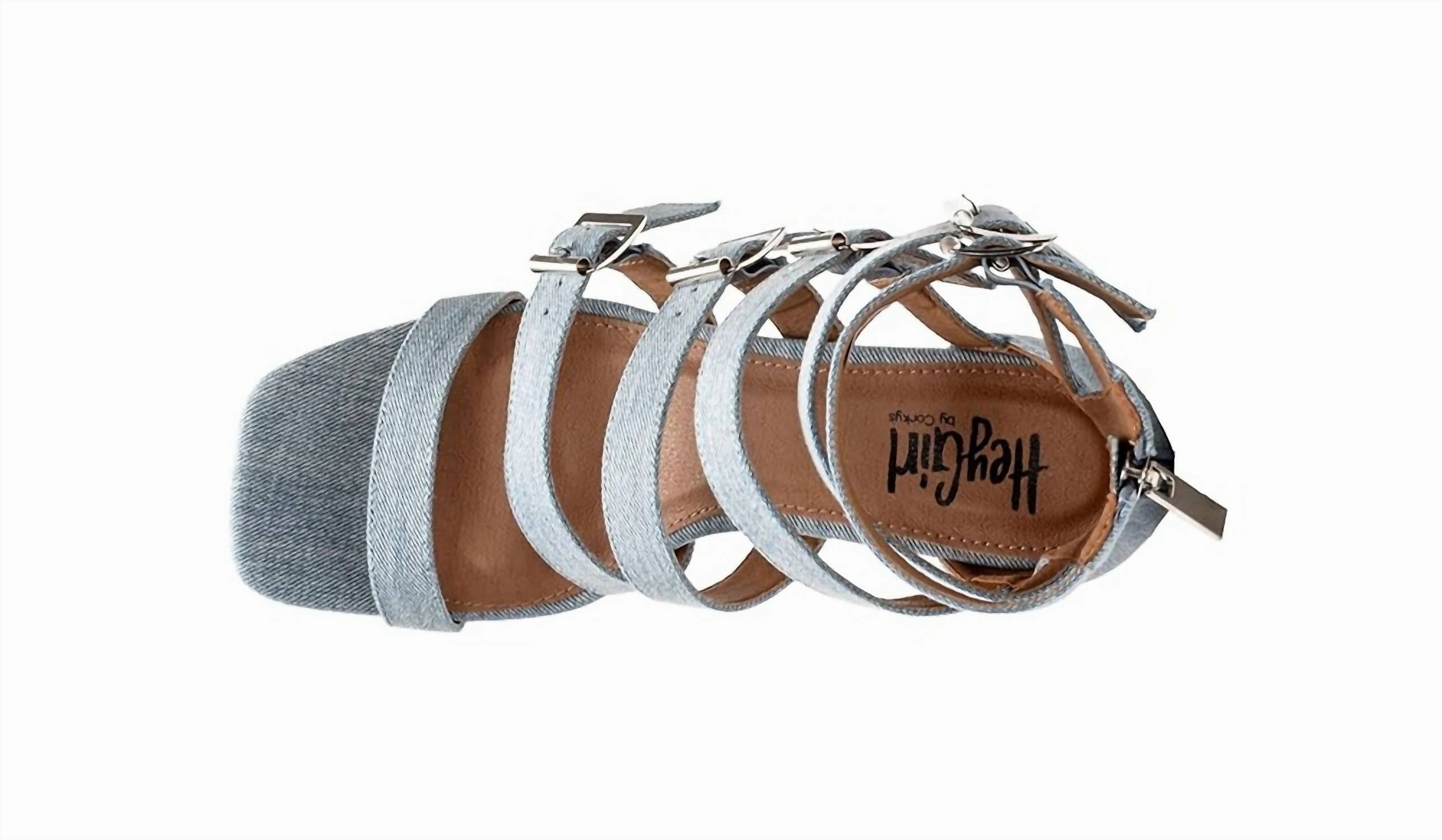 Women's Buckle Down Heel Sandals In Denim Baby Sandals Supportive Straps