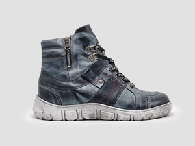 Women's Original Thick Wool-Lined Zip-Up Leather Boots - Navy Faux Fur For Boots