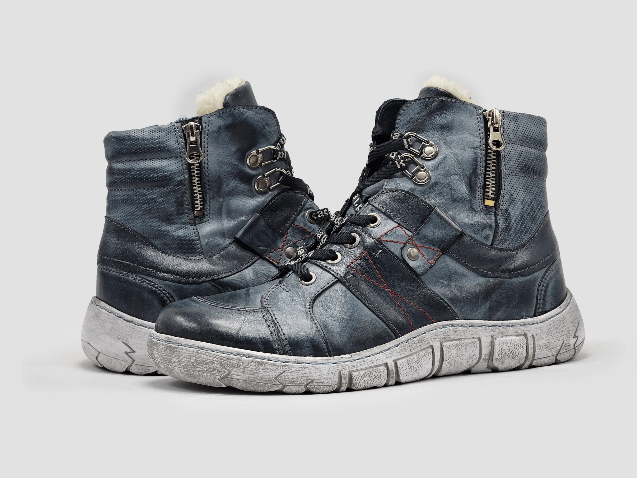 Academy Boots Women's Original Thick Wool-Lined Zip-Up Leather Boots - Navy