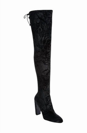 Women's Vidaland Stretch Crushed Velvet Boots In Black Academy Rubber Boots