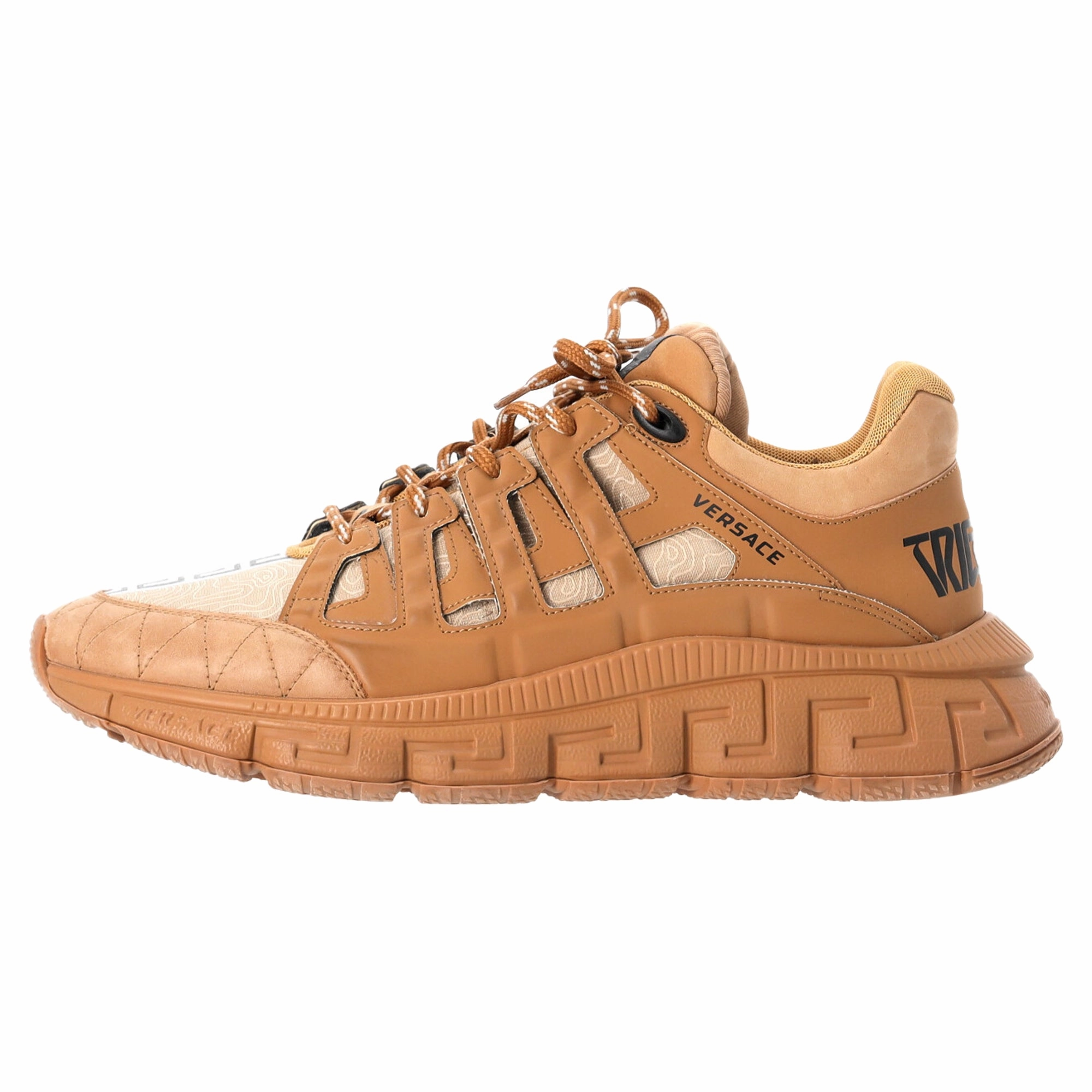 Versace Trigreca Lace Up Sneakers in Beige Leather Best Slip-on Sneakers