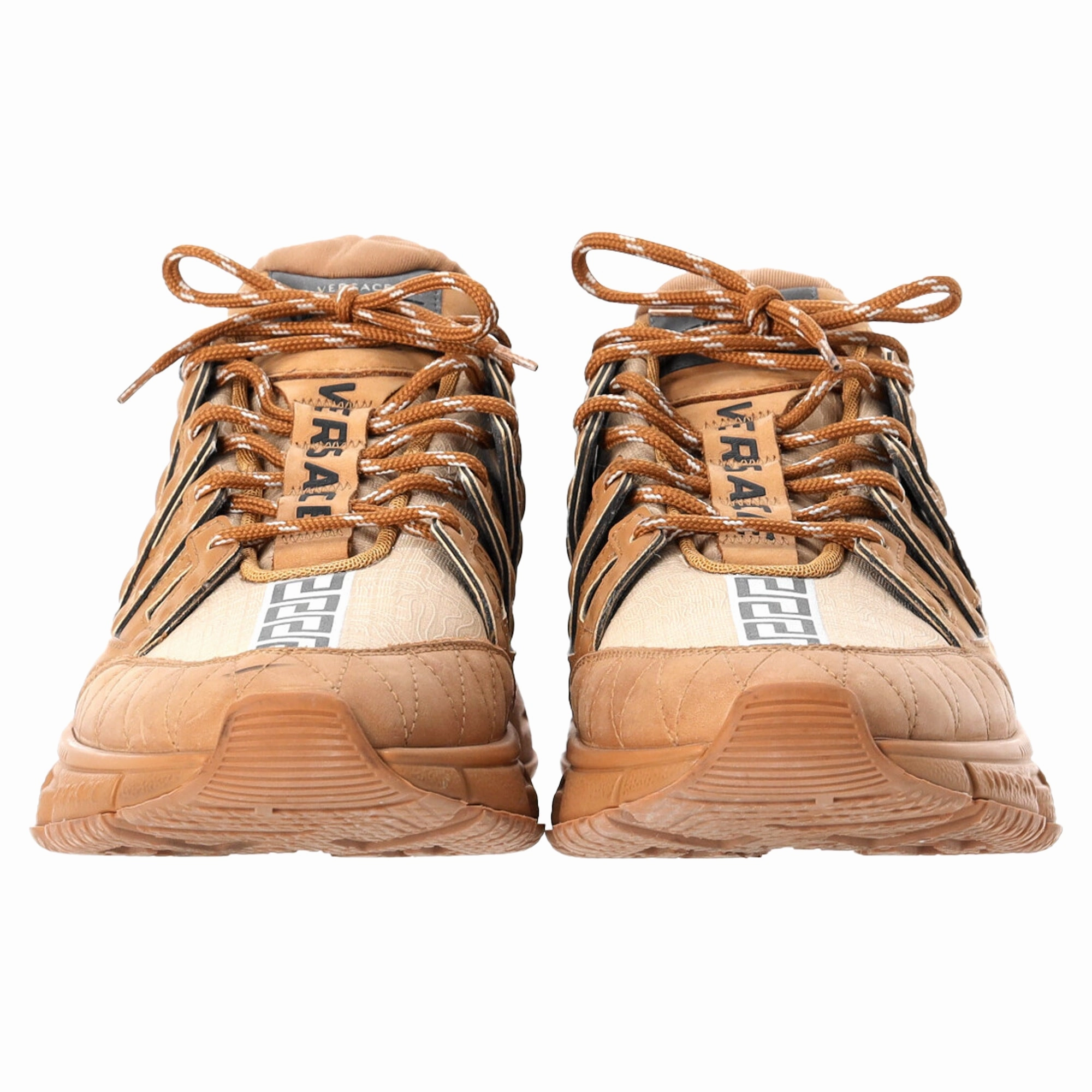 Navy Blue Sneakers Versace Trigreca Lace Up Sneakers in Beige Leather