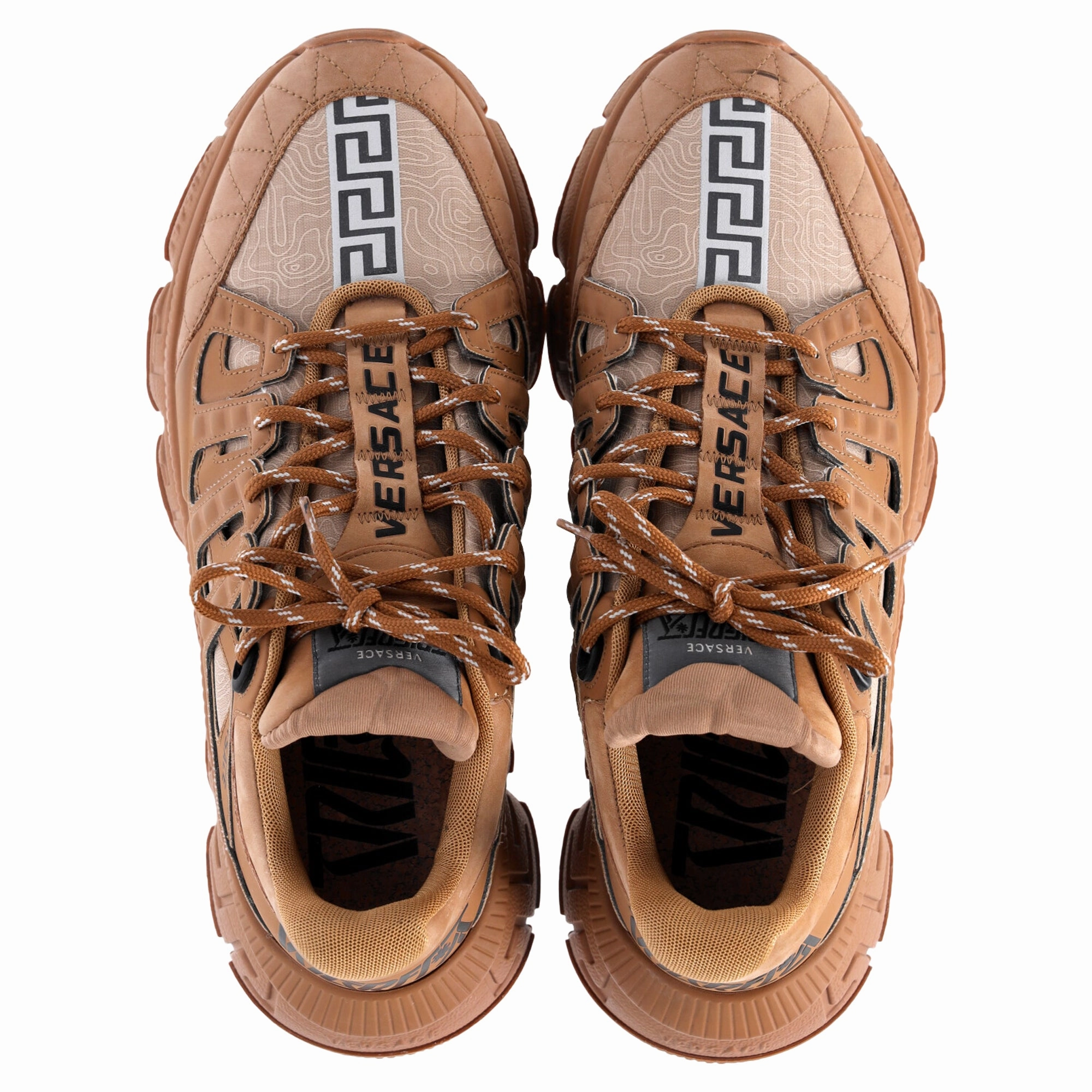 Versace Trigreca Lace Up Sneakers in Beige Leather Secured Sneakers