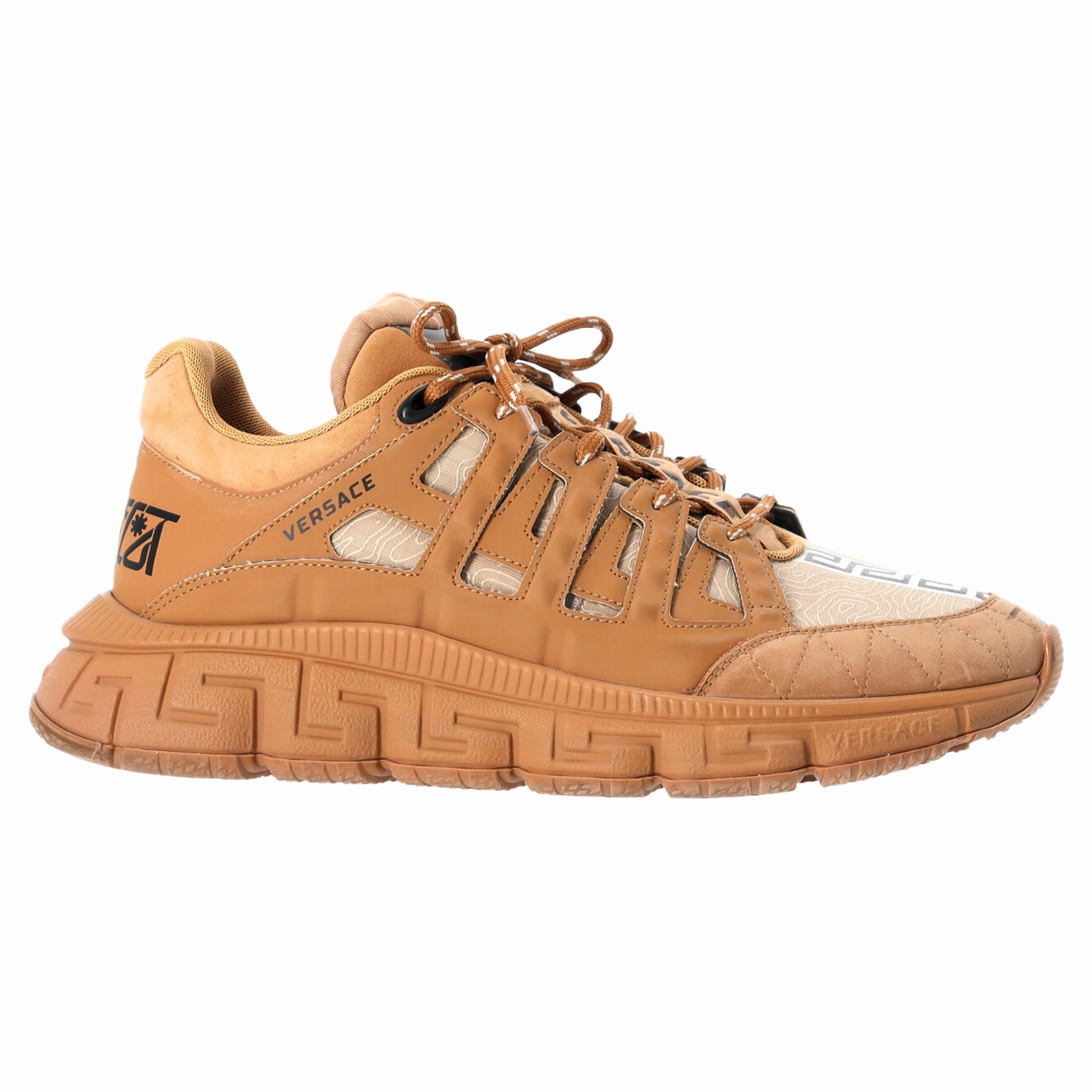 Versace Trigreca Lace Up Sneakers in Beige Leather Hi Top Leather Sneakers
