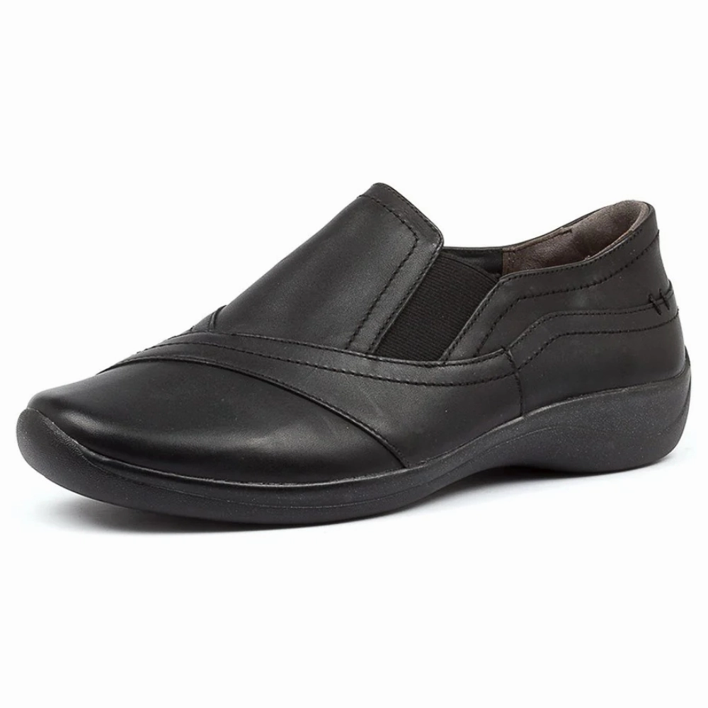 Wide Flats Shoes Ziera Java Black Leather Slip-On (Women's)