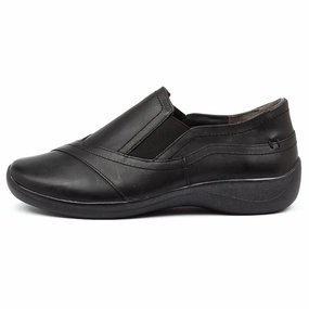 Ziera Java Black Leather Slip-On (Women's) Special Shoes For Flat Feet