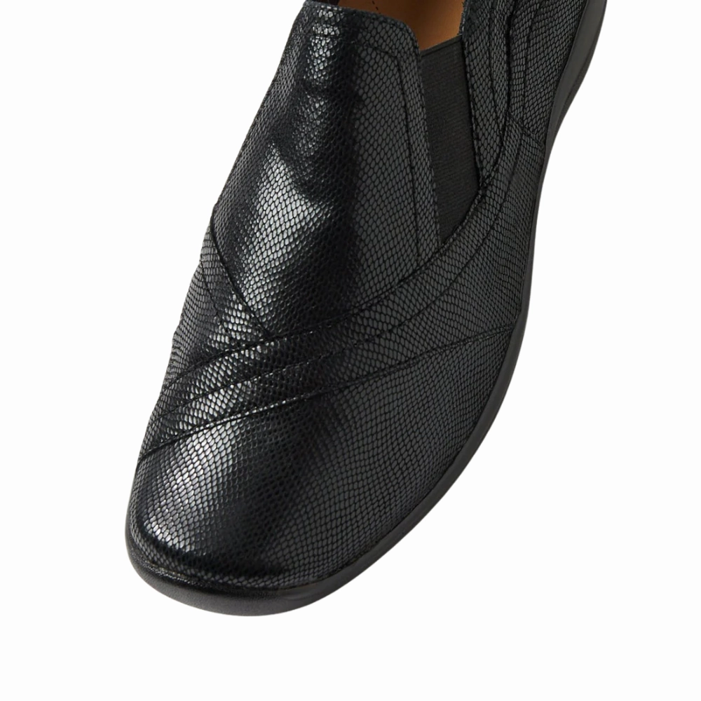 Wide Dress Shoes Flats Ziera Java Black Lizard Slip-On (Women's)