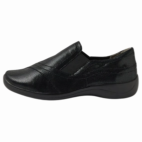 Ziera Java Black Lizard Slip-On (Women's) Leather Ballet Flat Shoes