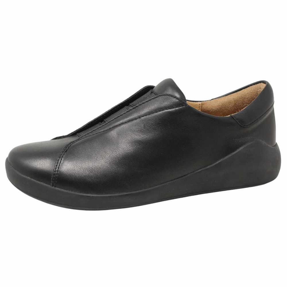That Support Flat Feet Ziera Yass Black Leather Elastic Flat Shoe (Women's)