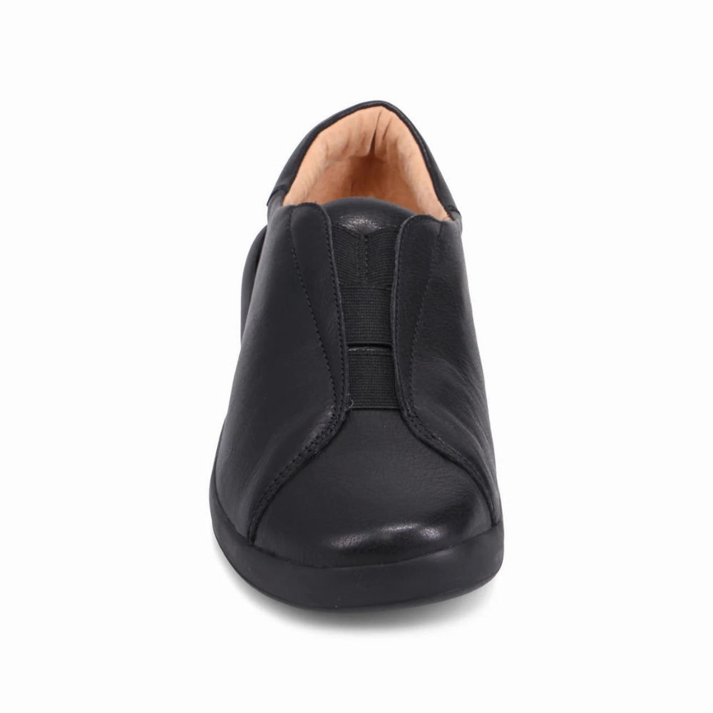 Ziera Yass Black Leather Elastic Flat Shoe (Women's) Flat Ankle Shoes