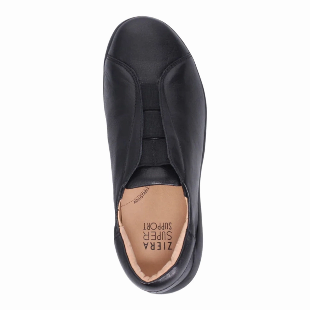 Ziera Yass Black Leather Elastic Flat Shoe (Women's) Flat Shoes With Skirts